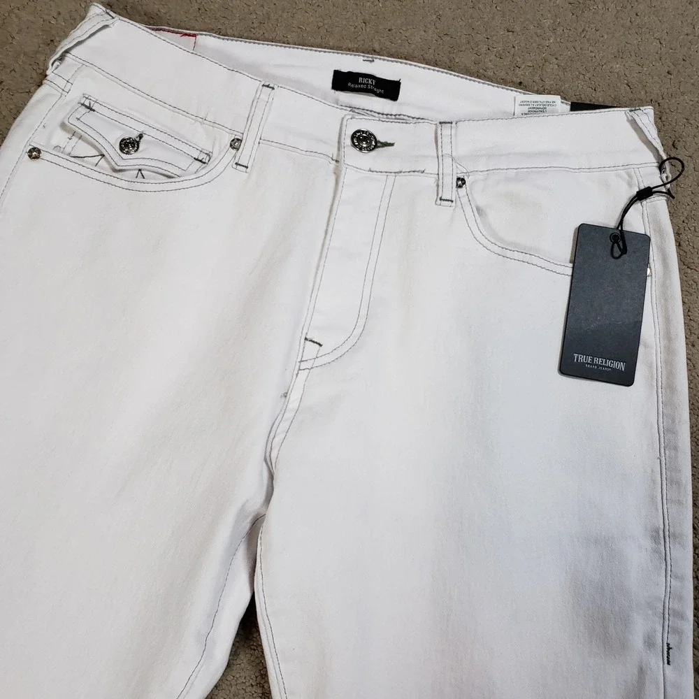 True Religion Ricky Relaxed Straight Leg Jeans Optic White Mens W33 L34 NWT‎